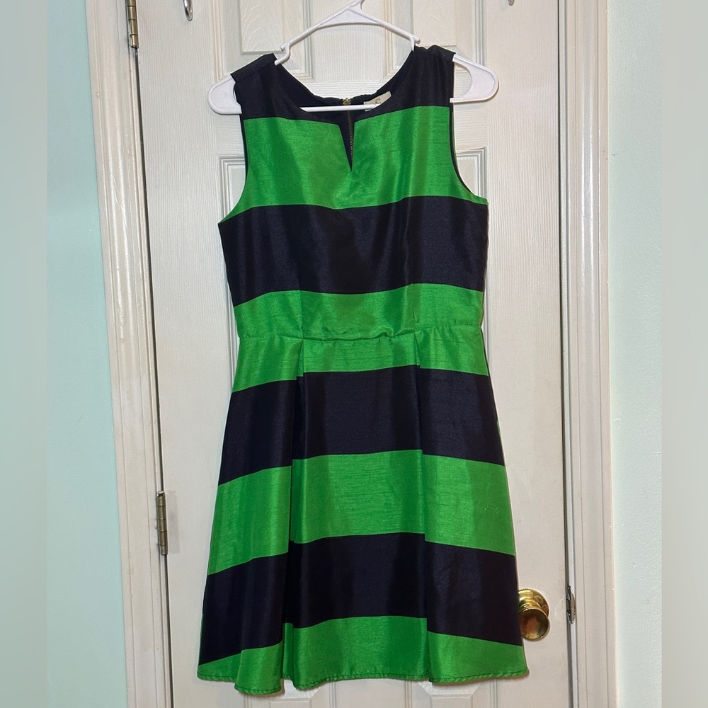 Green & Navy striped A-line dress